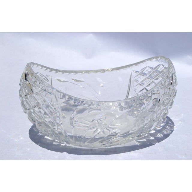 Boho Chic Victorian Boat-Shaped Brilliant Cut Glass Bowl Intricate Diamond Pattern For Sale - Image 13 of 13