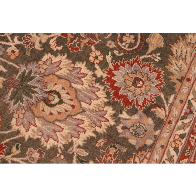 Shabby Chic Floral 1990's Pak-Persian Green/Taupe Wool Rug - 6'2'' X 9'2'' For Sale - Image 3 of 9
