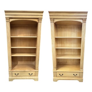 Late 20th Century Pair of French Country & Neoclassical Jasper Cabinet Company Custom Bookcases For Sale