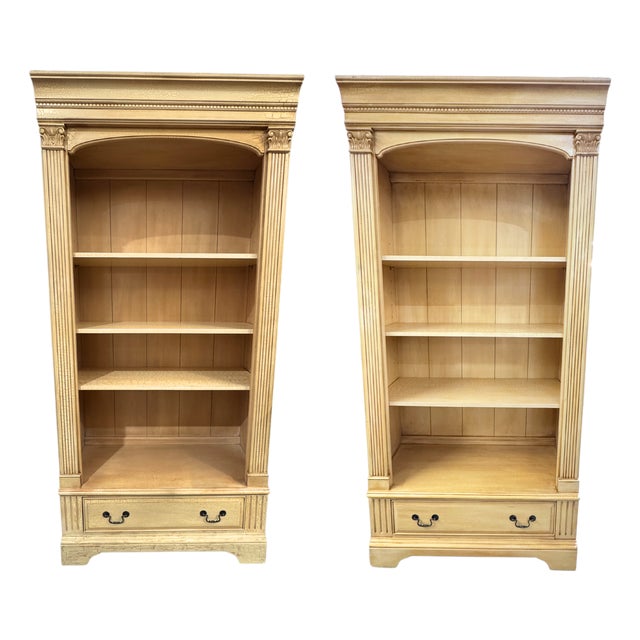 Late 20th Century Pair of French Country & Neoclassical Jasper Cabinet Company Custom Bookcases For Sale