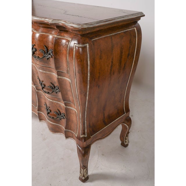 Rococo Late 20th Century Judson Rothschild Style “Anastasia Collection” Italian Rococo Louis XV Bombe Walnut Triple Dresser Credenza For Sale - Image 3 of 9