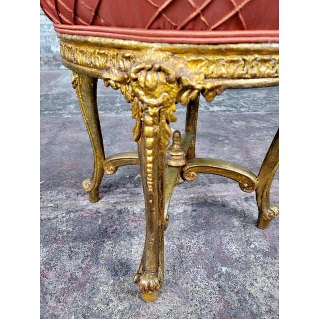 Red 19th Century Louis XV Carved Gilt-Wood & Upholstered Stools-A Pair For Sale - Image 8 of 11
