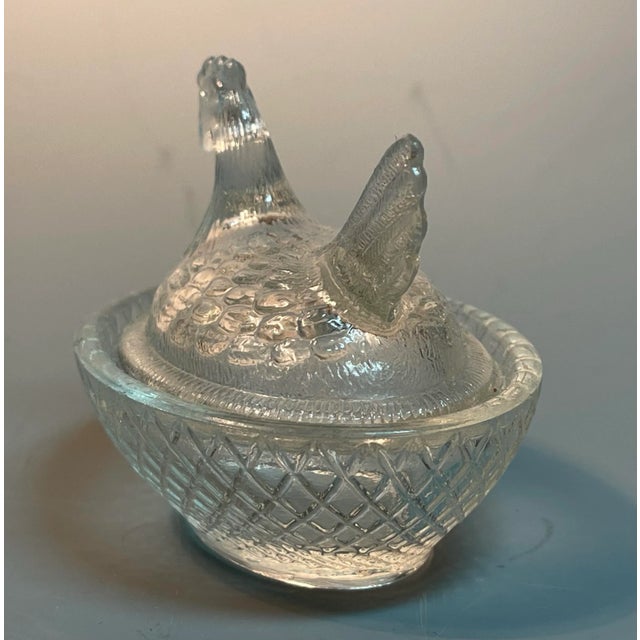 Vintage Glass Chicken Hen on Nest Salt Cellar Miniature Dish For Sale - Image 4 of 8