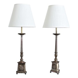 19th Century French Silverplate Altar Candlestick Lamps - a Pair For Sale