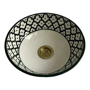 Handcrafted Ceramic Green Vessel Sink Basin, Brass Drain