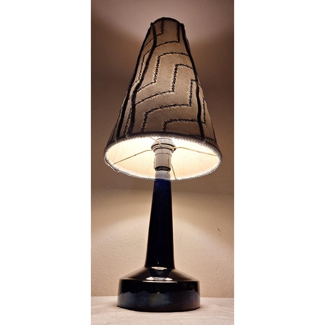 1970s Vintage Danish Table Lamp with Dark Blue Ceramic Base from J. Holstein, 1970s For Sale - Image 5 of 8