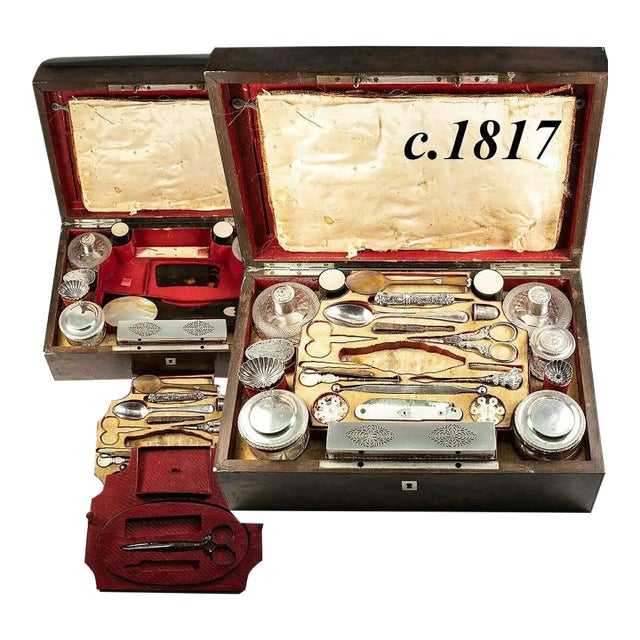 Early 19th Century 1817 Antique French Palais Royal Nécessaire De Voyage, Sterling Vanity Set For Sale