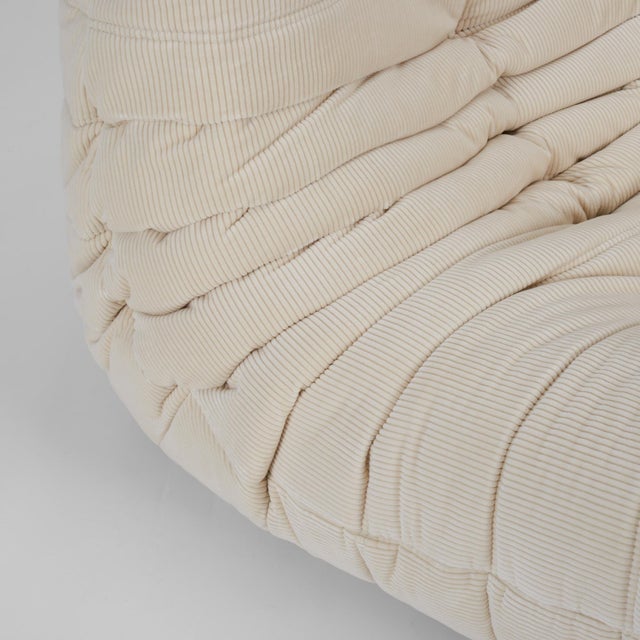 Textile Authentic Ligne Roset Togo Corner Chair & Ottoman in Vanilla Corduroy For Sale - Image 7 of 11