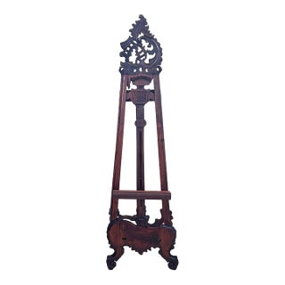 Large, Floor-Standing, Antique, Mahogany, Rococo-Revival, Adjustable, Hand-Carved Easel, 1890’s For Sale