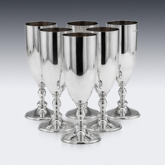 Vintage 20th Century English Silver Champagne Flutes, London, 1986, Set of 6 For Sale - Image 3 of 13