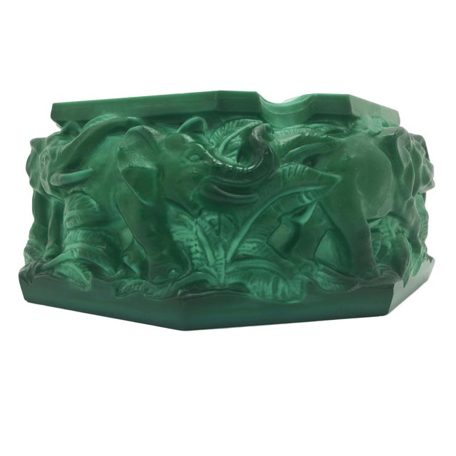 Curt Schlevogt 1930s Bohemian Malachite Glass Elephant Ashtray in the Style of Schlevogt or Hoffman For Sale - Image 4 of 6