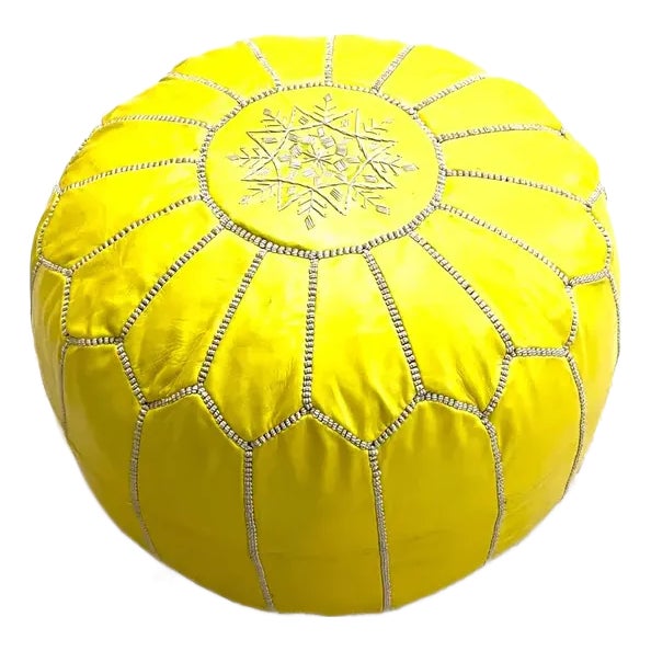 Contemporary Moroccan Leather Pouf Ottoman Cover For Sale