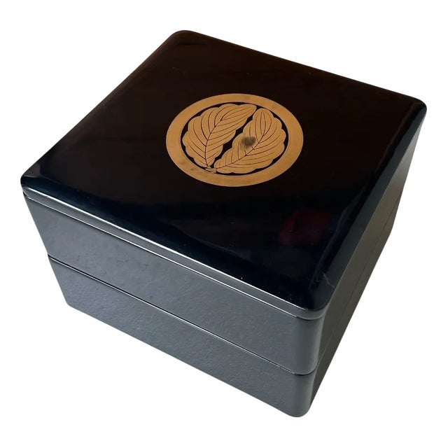 Lacquerware Jubako Stacking Box with Kamon, 1950s For Sale