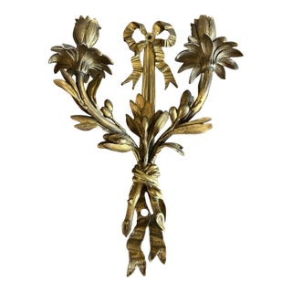 19thc French Transition Louis XV - XVI Gilt Bronze Floral/ Ribbon Wall Candle Sconce For Sale