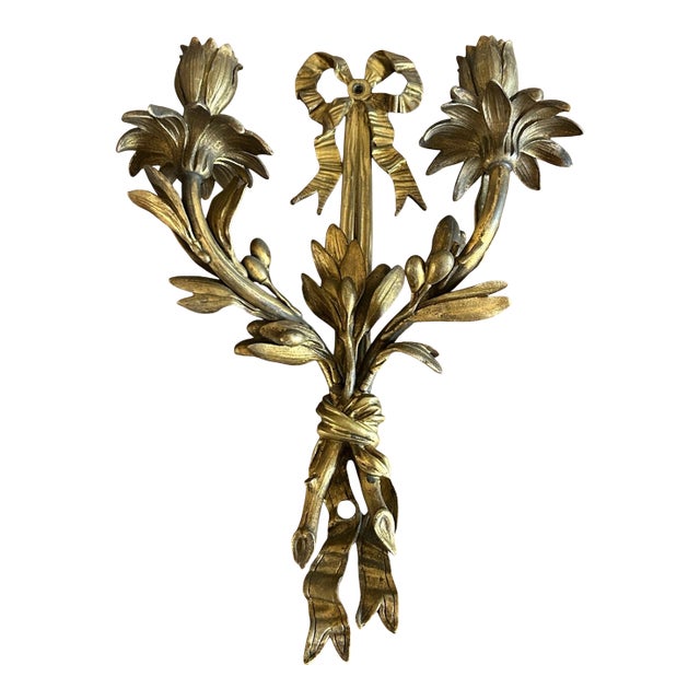 19thc French Transition Louis XV - XVI Gilt Bronze Floral/ Ribbon Wall Candle Sconce For Sale