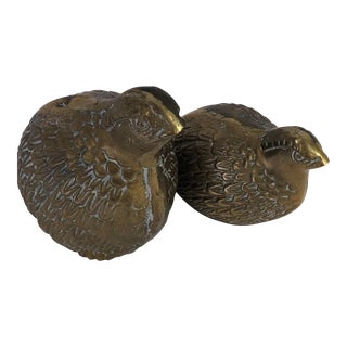 Vintage Solid Brass Quail Figurines " - Set of 2" For Sale