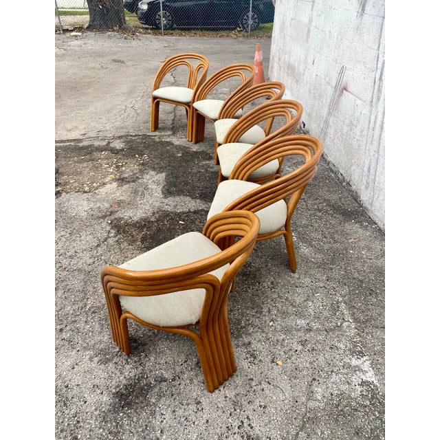 Boho Chic 1980s Dining Bamboo Set of 6 Chairs 1 Table in the Manner of Alex Enthoven - Set of 7 For Sale - Image 3 of 12