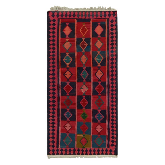 Red Hand-Knotted Antique Persian Kilim in Pink, Red, Blue Geometric Pattern For Sale - Image 8 of 8