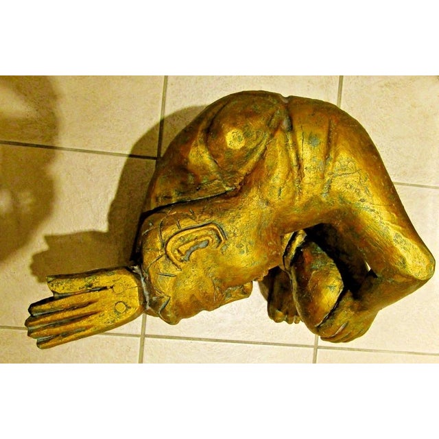 Vintage Gilded Carved Wood Asian Figural Side Table With Glass Top Circa 1980s For Sale - Image 13 of 15
