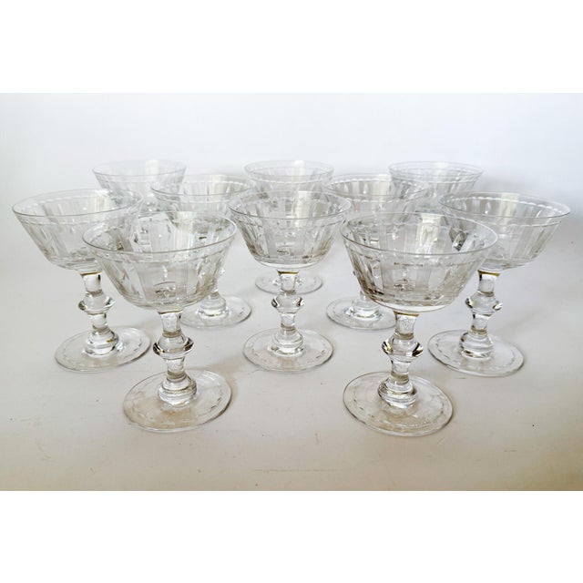 Mid-Century Modern 1940s t.g. Hawkes Cut Crystal Champagne Sherbet Coupes, Set of 10 For Sale - Image 3 of 15