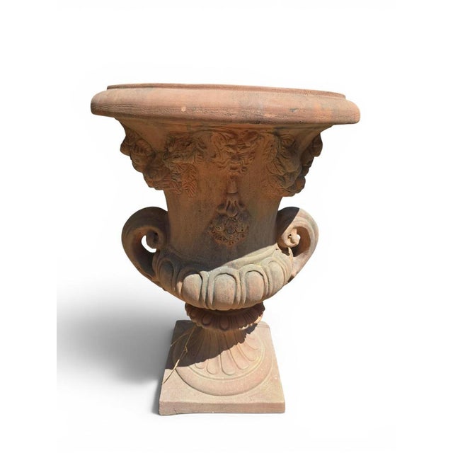 Impruneta Terracotta Urns with Masks and Floral Garlands, Italy, 1960s, Set of 2 For Sale - Image 3 of 7