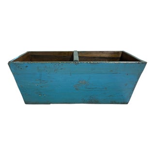 Chinese Vintage Wood Rectangular Bright Blue Lacquer Handle Bucket For Sale