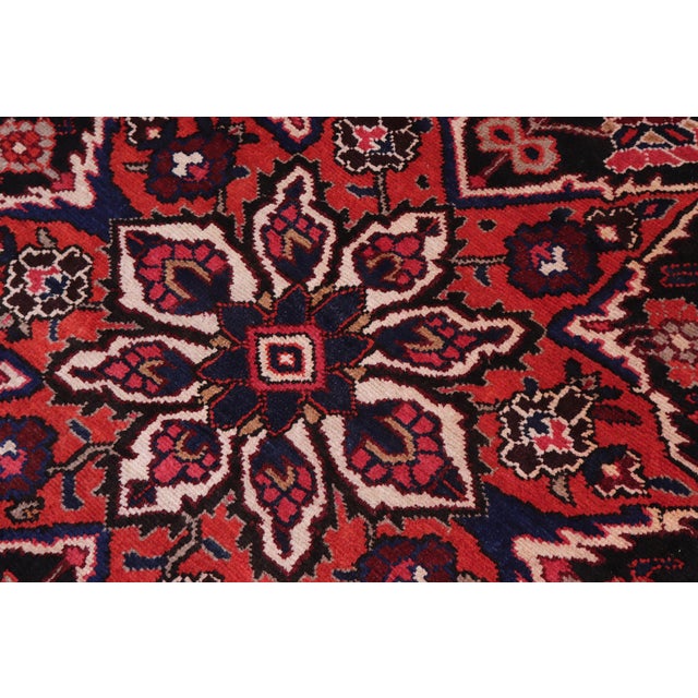 1990s Medallion Antique Heriz Burgundy/Beige Wool Rug - 10'6'' X 12'3'' For Sale - Image 5 of 10