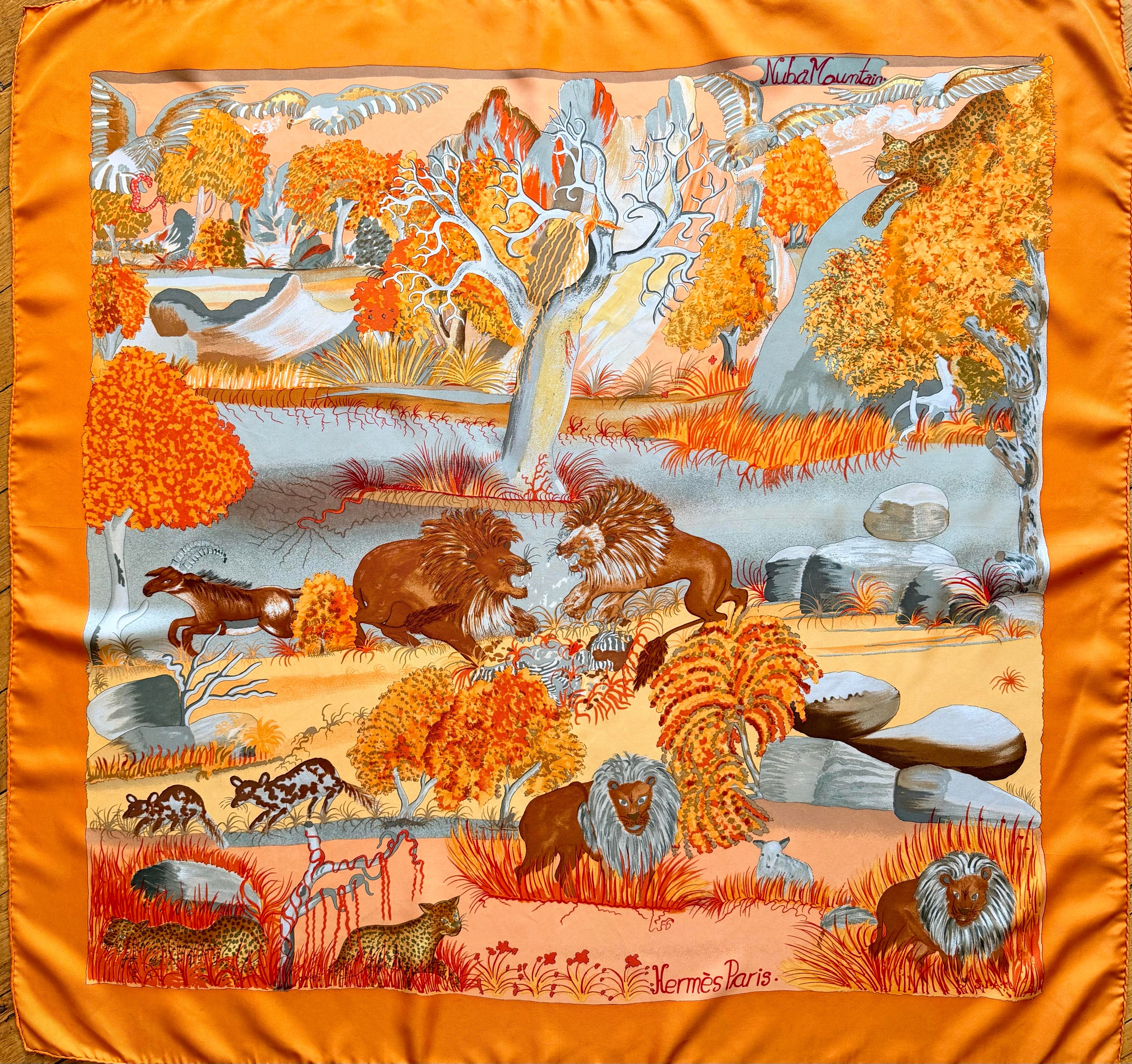 Hermès Nuba Mountain 1997 Silk Scarf Designed by Sefidin | Chairish