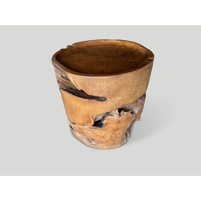 Andrianna Shamaris Large Sculptural Teak Wood Tray Style Side Table For Sale - Image 4 of 6