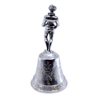 Silver Table Bell with Reliefs and Harlequin Figure For Sale