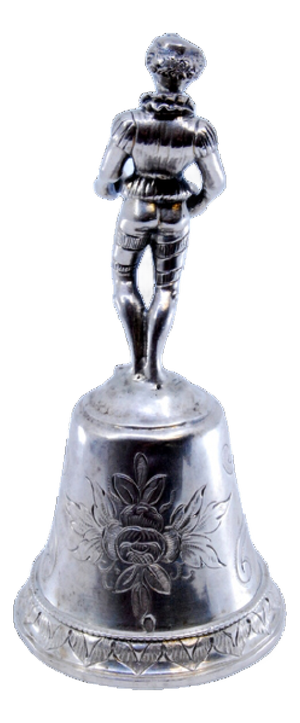 Silver Table Bell with Reliefs and Harlequin Figure