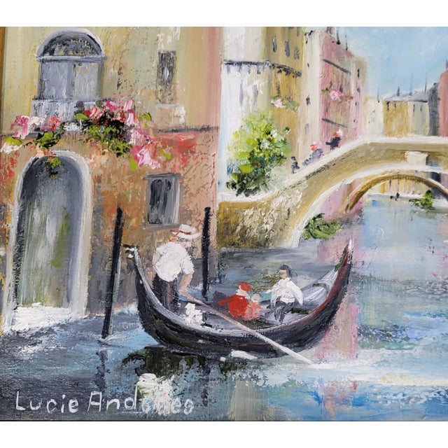 Wood Vintage 20th C Framed Impressionistic Venetian Canal Scene Oil Painting For Sale - Image 7 of 15