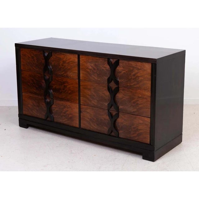 Wood Six-Drawer Walnut and Rosewood Dresser in the Manner of James Mont For Sale - Image 7 of 10