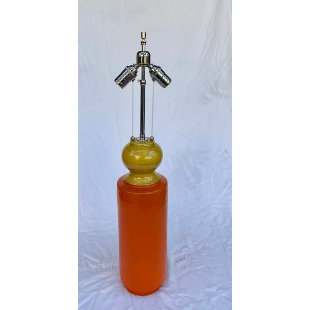Mid-Century Modern Mid Twentieth Century Italian Orange and Yellow Ceramic Table Lamp For Sale - Image 3 of 12