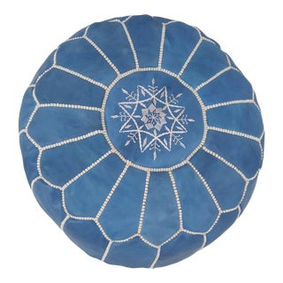 Contemporary Moroccan Leather Pouf Ottoman For Sale