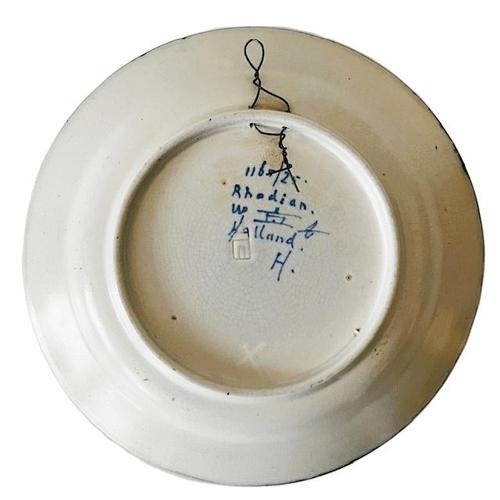 Brown Antique Art Nouveau Rhodian Decorative Plate from Plateelbakkerij Zuid-Holland, 1920s For Sale - Image 8 of 9