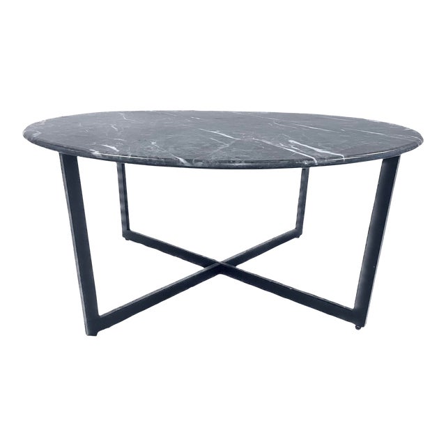 Round Faux Marble & Steel Coffee Table For Sale