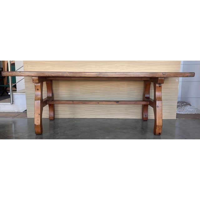 20th Century Spanish Pine Lyre Legs Trestle Dining Farm Table For Sale - Image 17 of 18