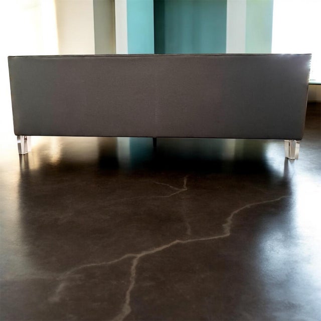 CB2 Modern Grey Tufted Sofa With Acrylic Legs – For Sale - Image 4 of 10