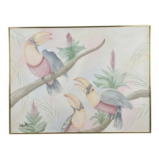 1989 Monumental Impasto Acrylic Toucan Painting by Walcott - Postmodern Palm Beach Regency For Sale