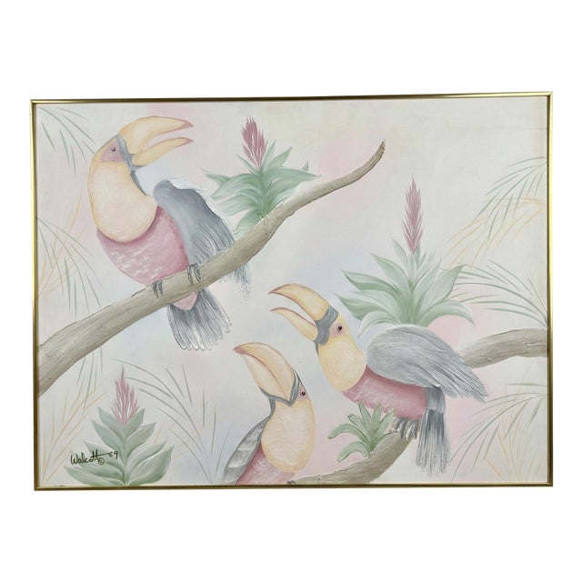 1989 Palm Beach Regency Monumental Toucan Painting by Walcott For Sale