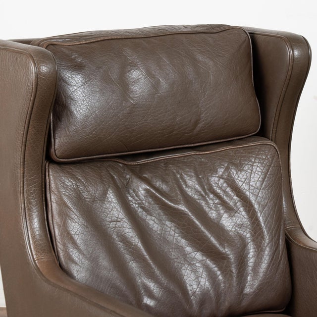 Mid-Century Modern Pair of Mid Century Danish Brown Leather Wingback Club Chairs For Sale - Image 3 of 9