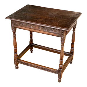 Antique Carved Oak Irish Single Drawer Work Table