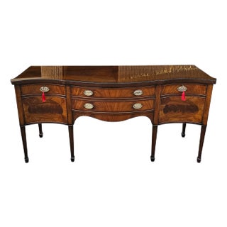 Antique Early 20th-Century English Georgian Style Inlaid Mahogany Sideboard W/Smoked Glass Top For Sale