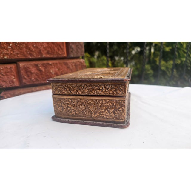 Wood Don Quixote Wooden Box Covered with Embossed Leather for Cigars and Cigarillos, 1950s For Sale - Image 7 of 12