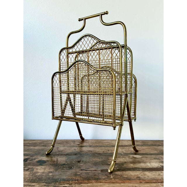 Vintage Regency Tall Brass Magazine Rack For Sale - Image 9 of 11