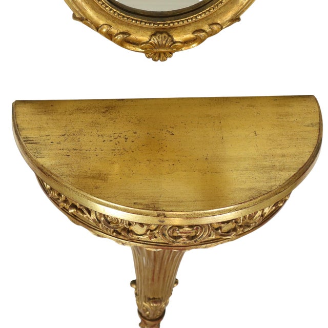 Glass Gilded Baroque Style Mirror with Console, 1960s, Set of 2 For Sale - Image 7 of 18
