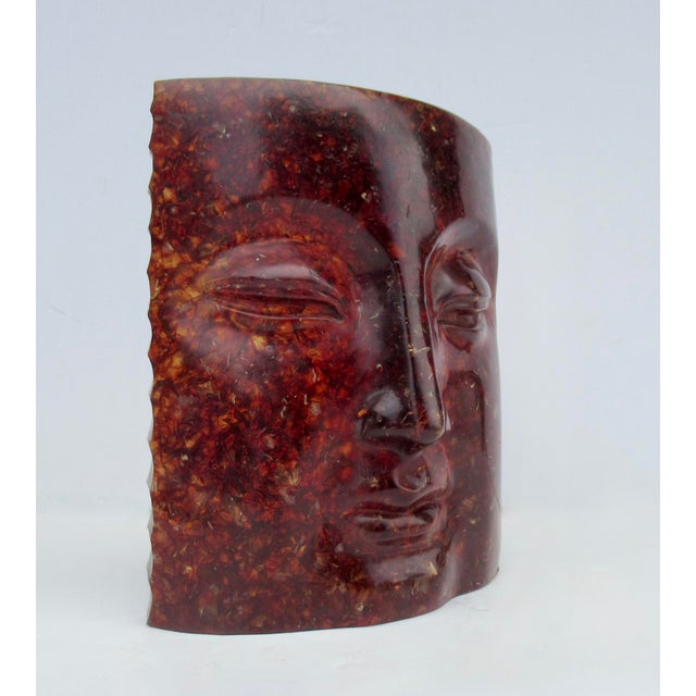 Boho Chic Asian Cast Resin Buddha Face in a Tortoise Shell Look, Decorative Accent Piece For Sale - Image 3 of 16