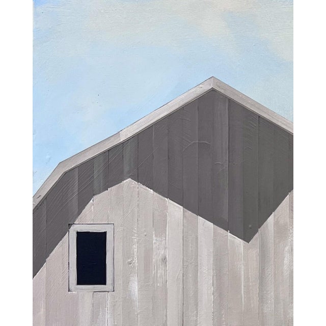 Contemporary Double T Ranch by Justin Wheatley | Acrylic on Panel Grey Barn With Blue Sky For Sale - Image 3 of 8