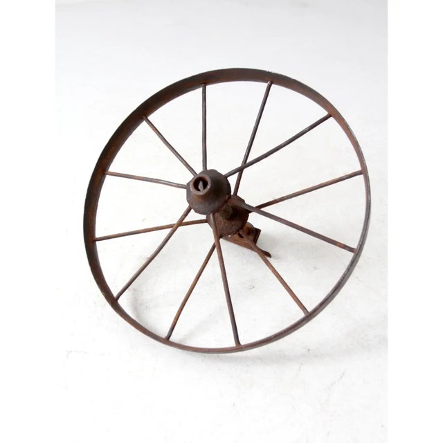 Farmhouse Antique Iron Cart Wheel For Sale - Image 3 of 13